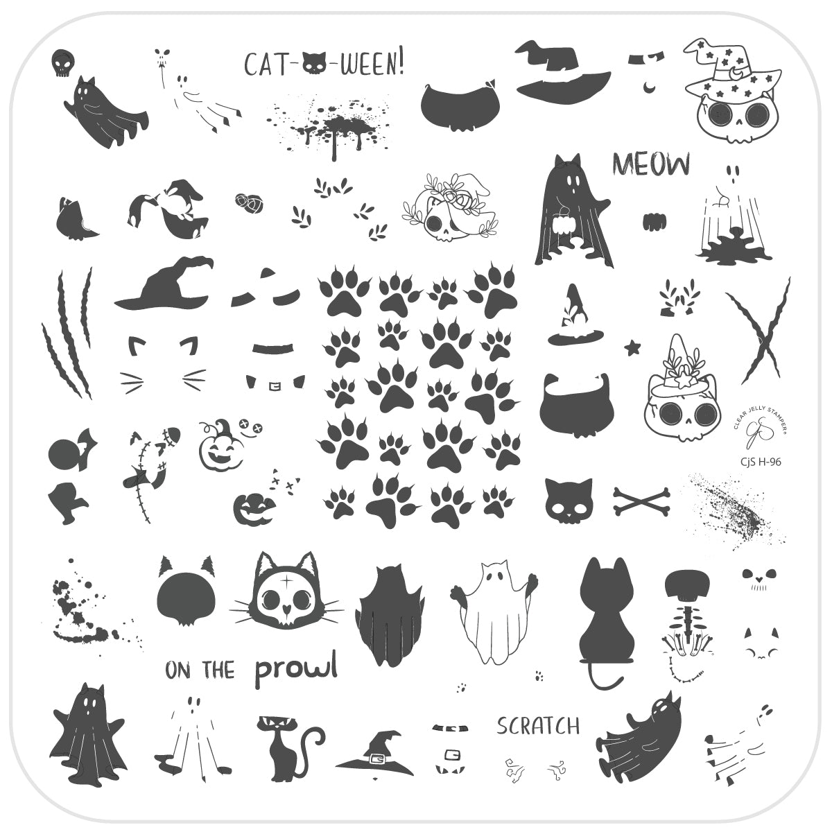 Cat-O-Ween (CjSH-96) Etched Nail Art Stamping Plate