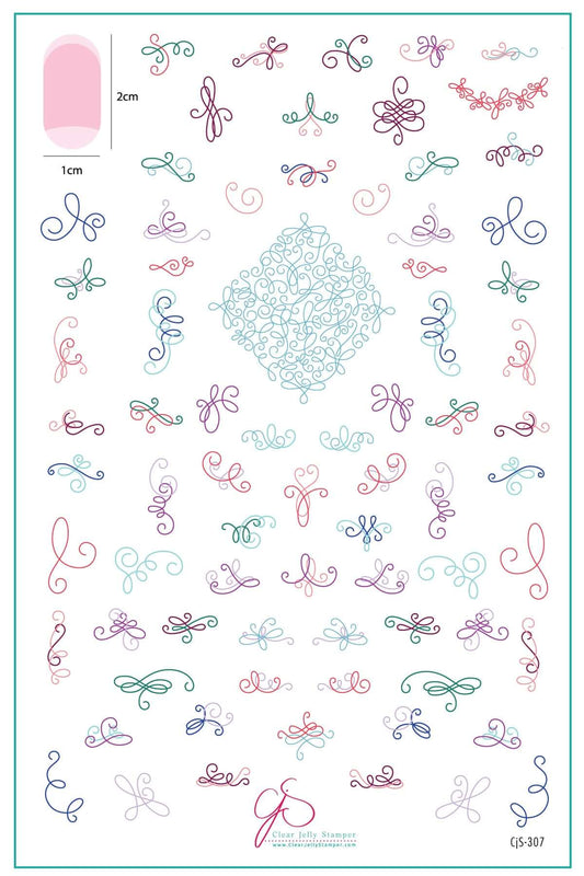 layered-nail-art-stamping-plate-inspo-card-showing-coloful-designs-of-twirls-and-swirls