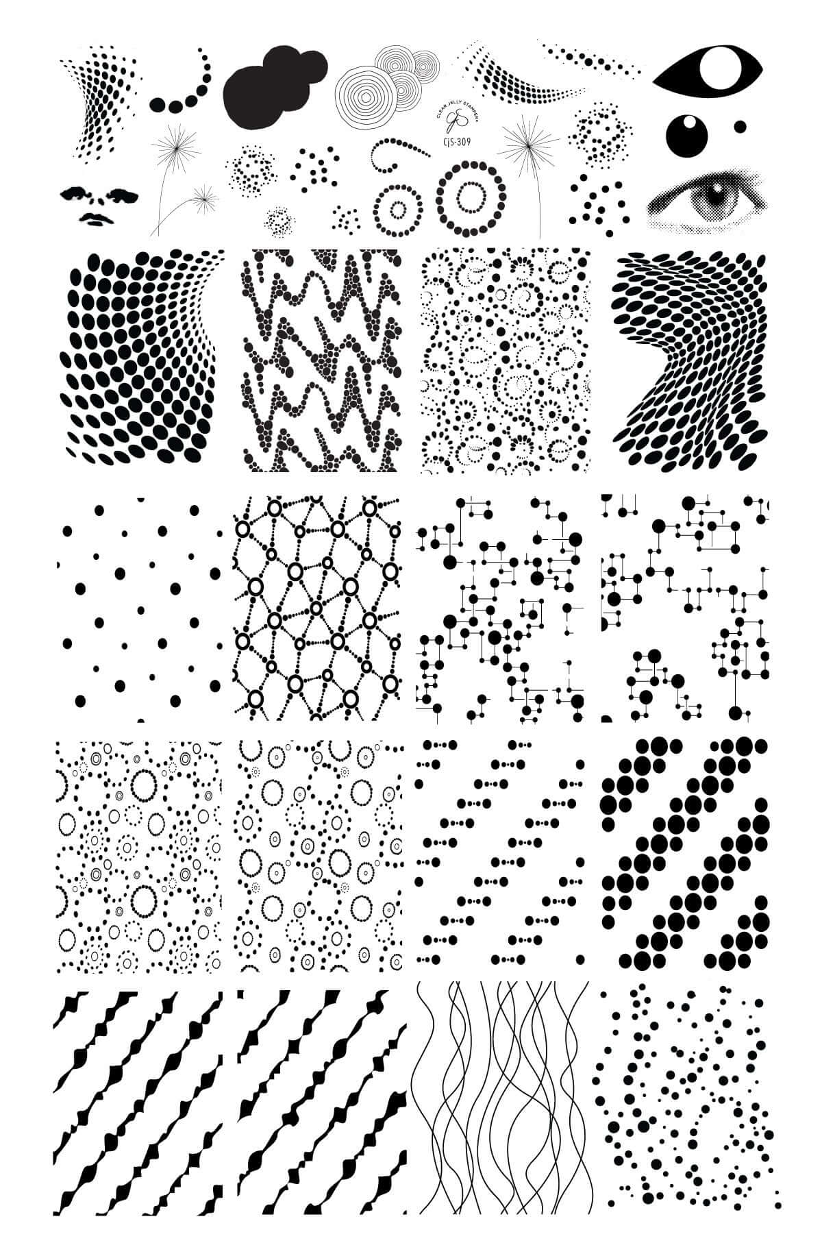 layered-nail-art-stamping-plate-with-abstract-designs-of-full-coverage-dots-swirls-and-faces