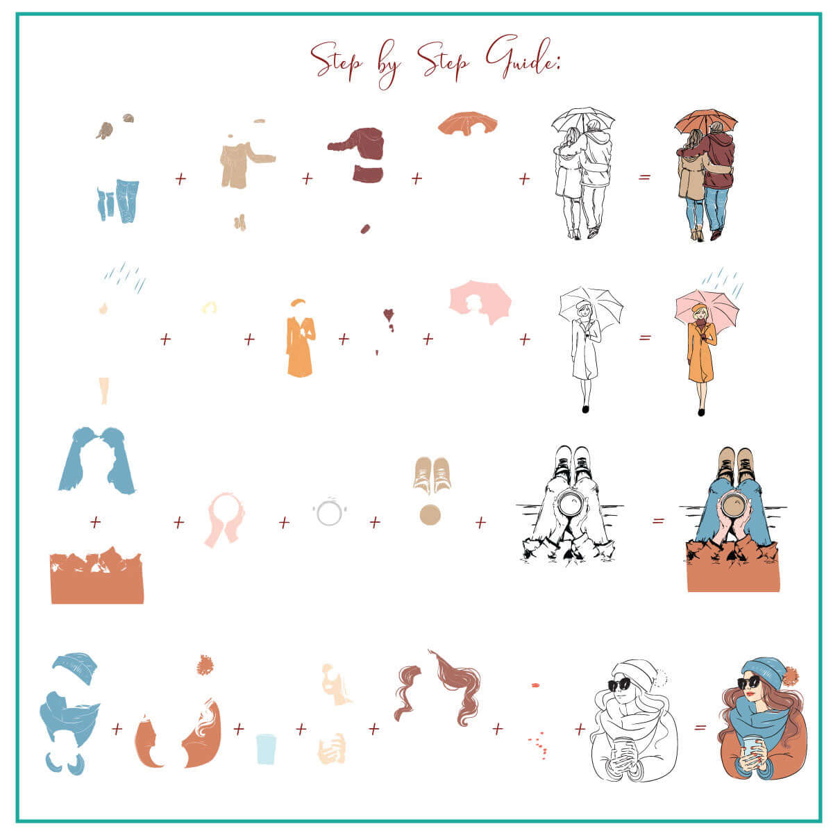 layered-nail-art-stamping-plate-how-to-card-with-colorful-designs-of-umbrellas-people-walking-in-the-rain-and-words-for-nail-art