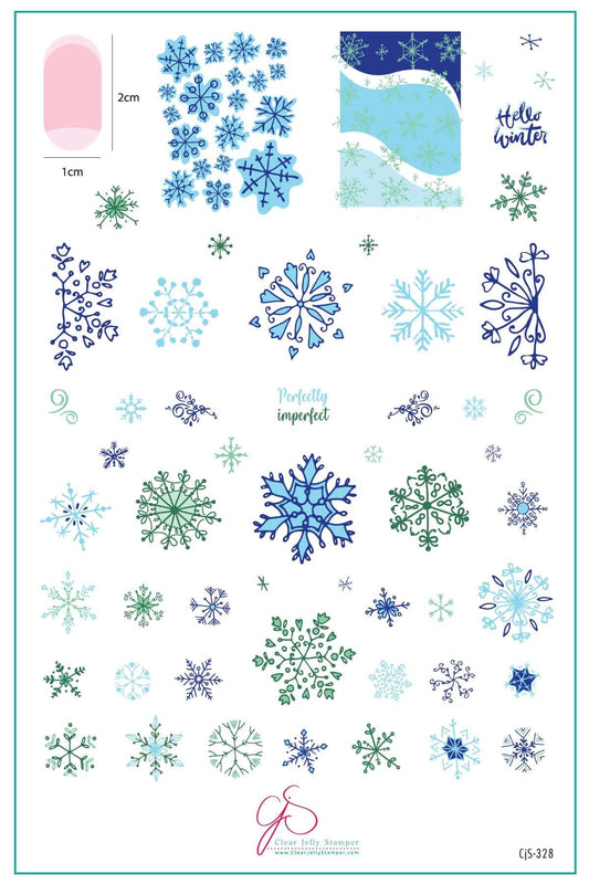 layered-nail-art-stamping-plate-inspo-card-showing-colorful-designs-of-snowflakes-andwords-for-nail-art