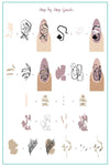  layered-nail-art-stamping-plate-how-to-card-with-modern-abstract-designs-of-leaves-lines-faces