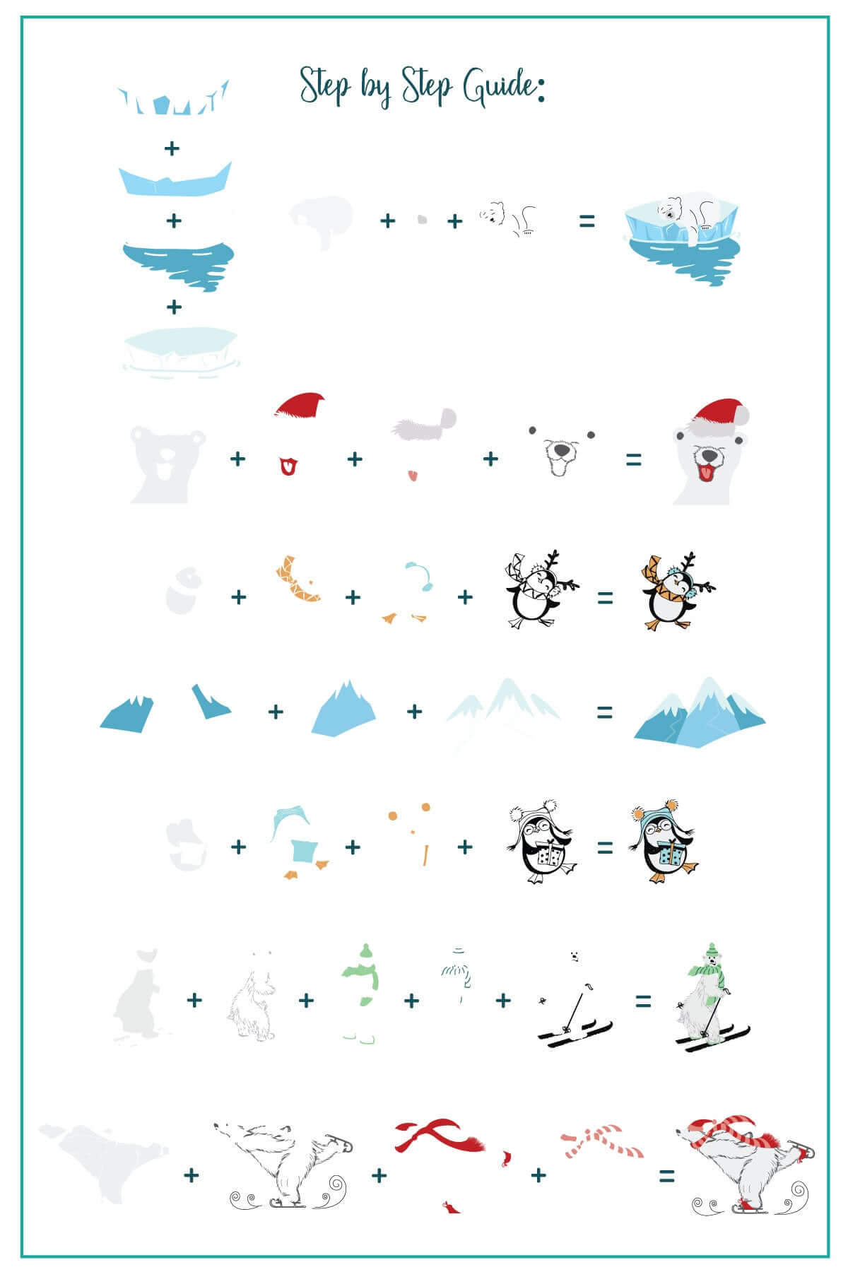 layered-nail-art-stamping-plate-how-to-card-with-cute-penguins-and-polar-bear-designs-snowflakes-and-words-for-nail-art