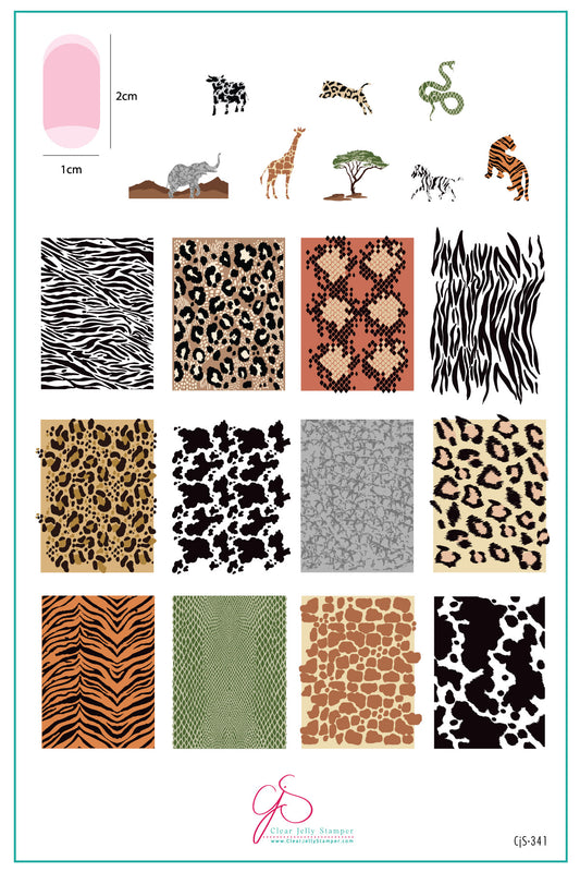 layered-nail-art-stamping-plate-inspo-card-with-animal-prints-of-zebra-snake-cow-cheetah-elephant-tiger-and-giraffe