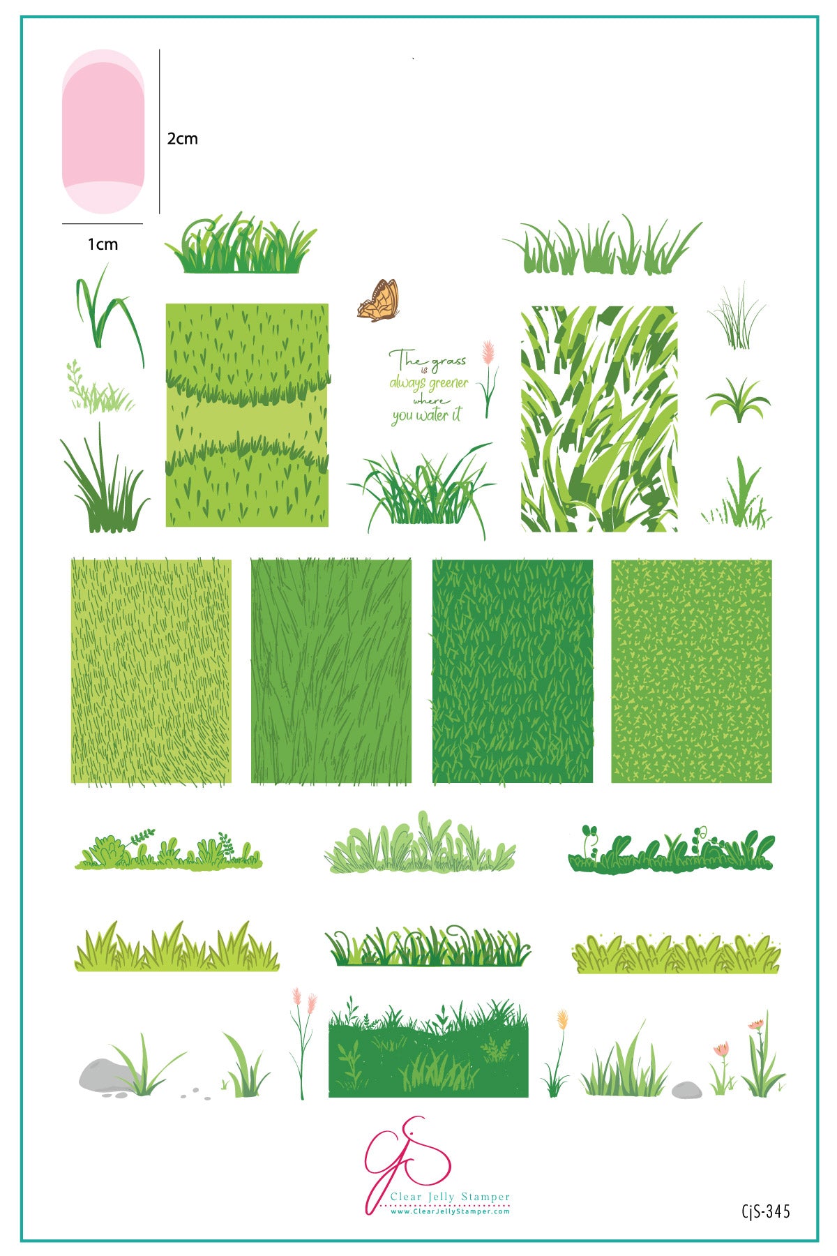 layered-nail-art-stamping-plate-inspo-card-with-grass-designs-butterfly-and-words-for-nail-art
