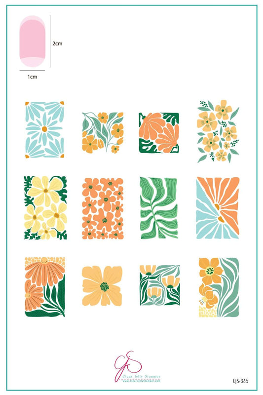 layered-nail-art-stamping-plate-inspo-card-with-colorful-designs-of-full-coverage-abstract-floral-prints-sunbeams-and-leaves