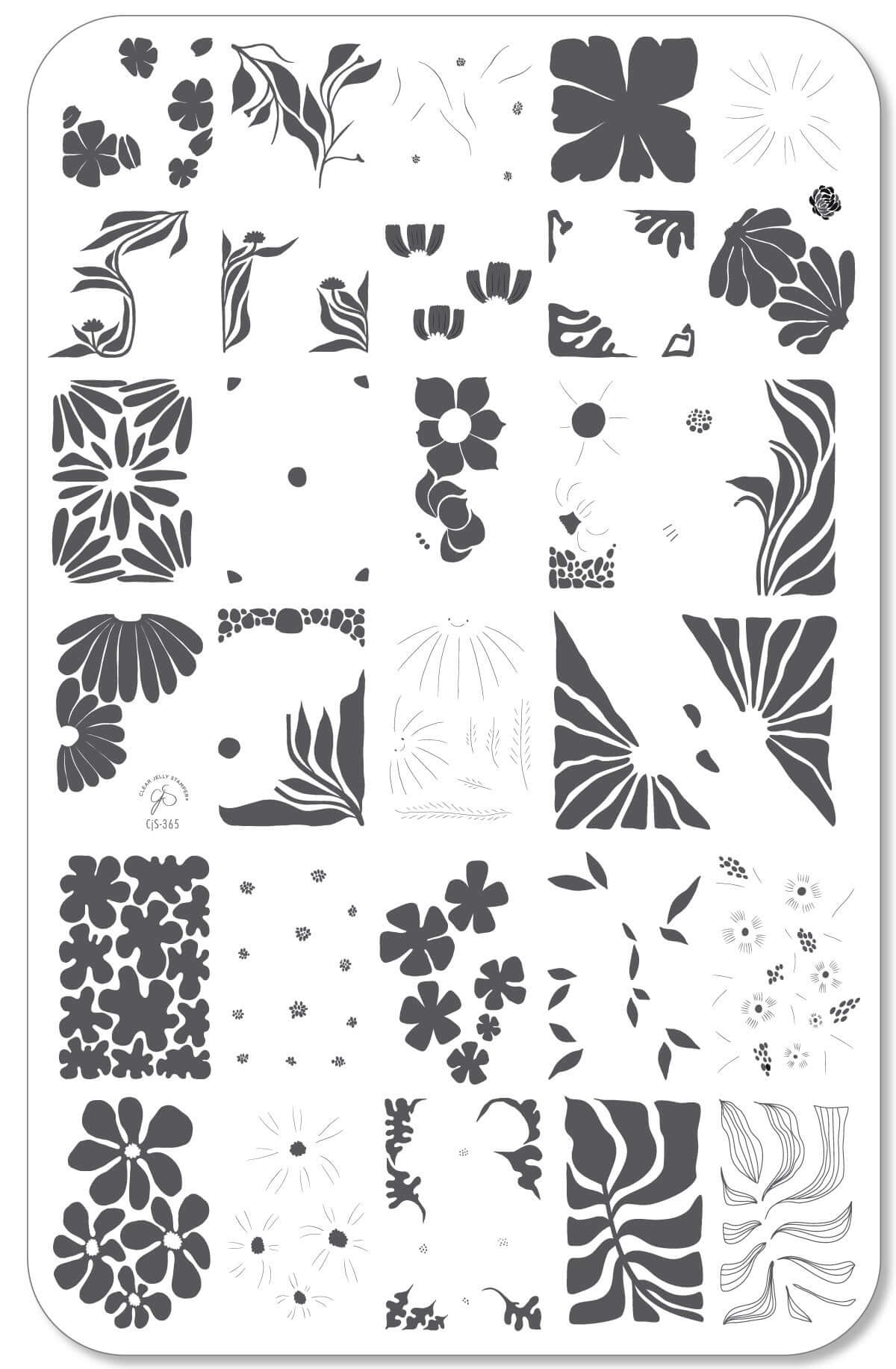 layered-nail-art-stamping-plate-with-designs-of-full-coverage-abstract-floral-prints-sunbeams-and-leaves