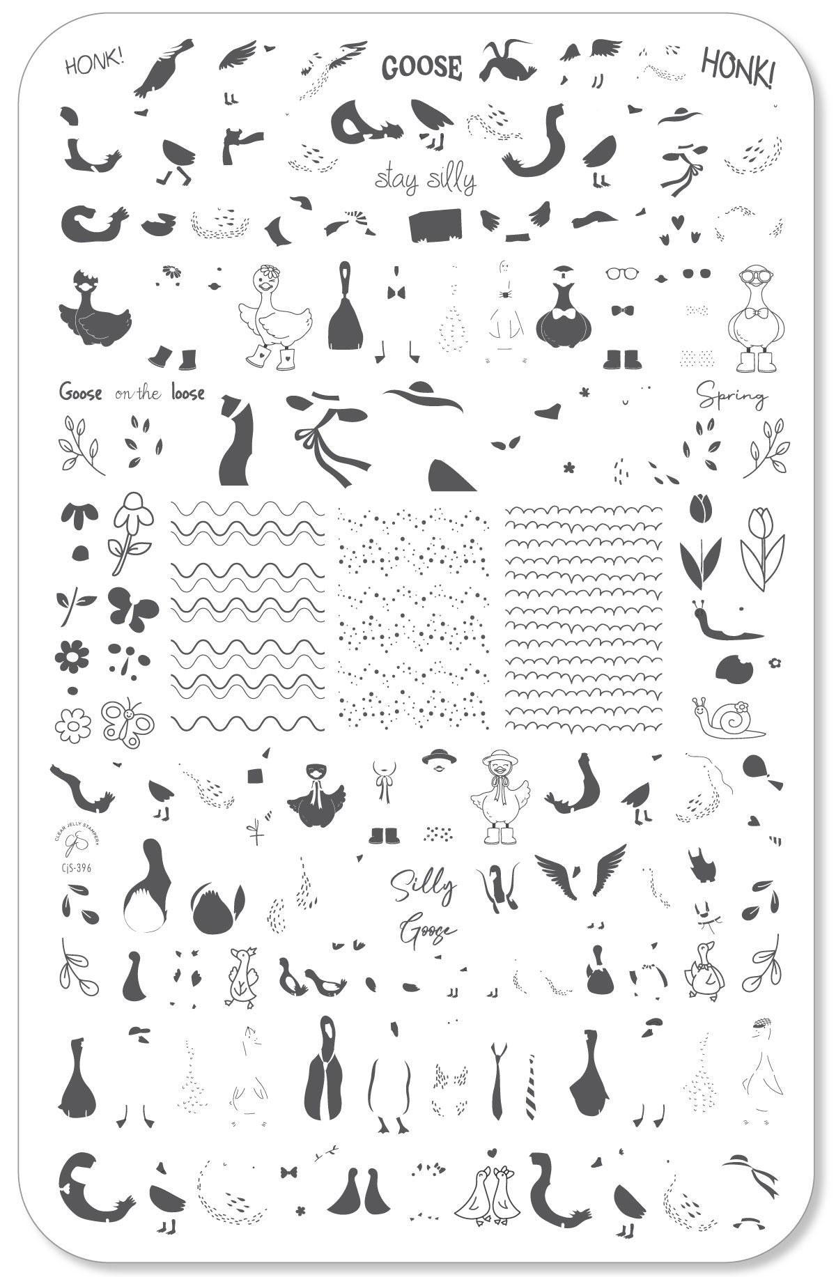 Silly Goose (CjS-396) Etched Nail Art Stamping Plate