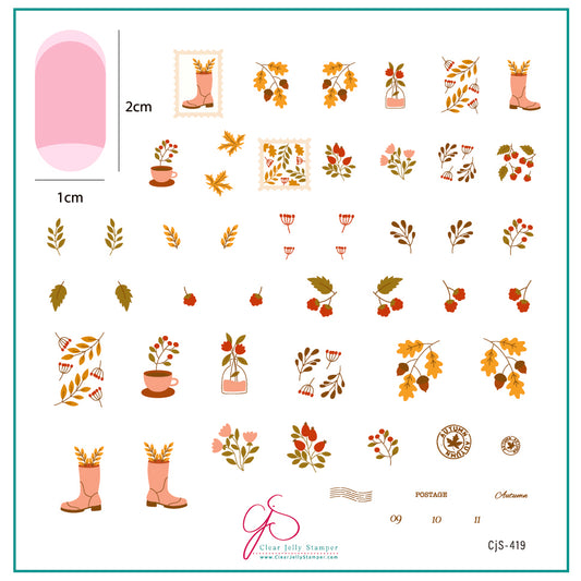 First Class Fall (CjS-419) Etched Nail Art Stamping Plate