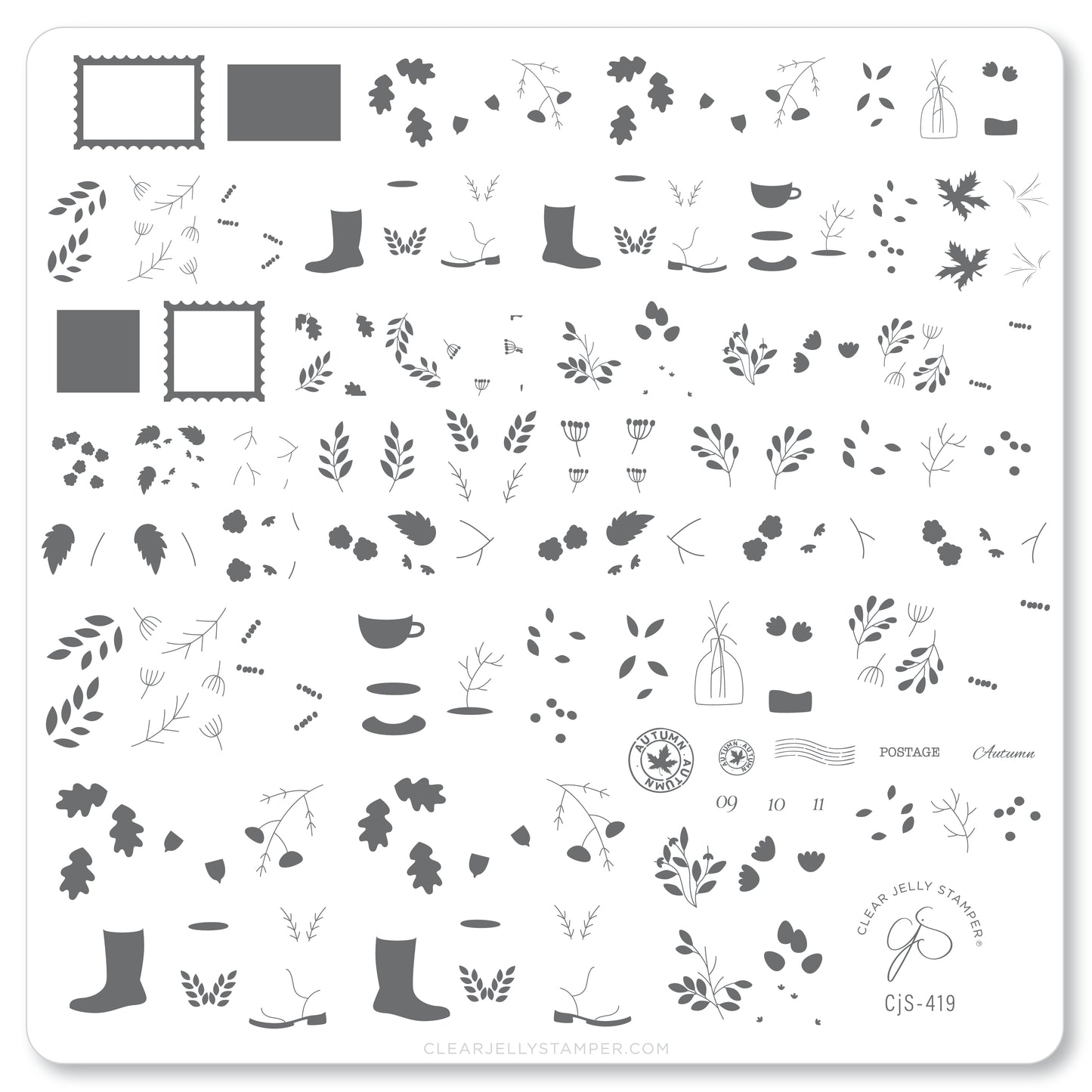 First Class Fall (CjS-419) Etched Nail Art Stamping Plate