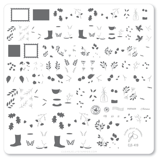 First Class Fall (CjS-419) Etched Nail Art Stamping Plate