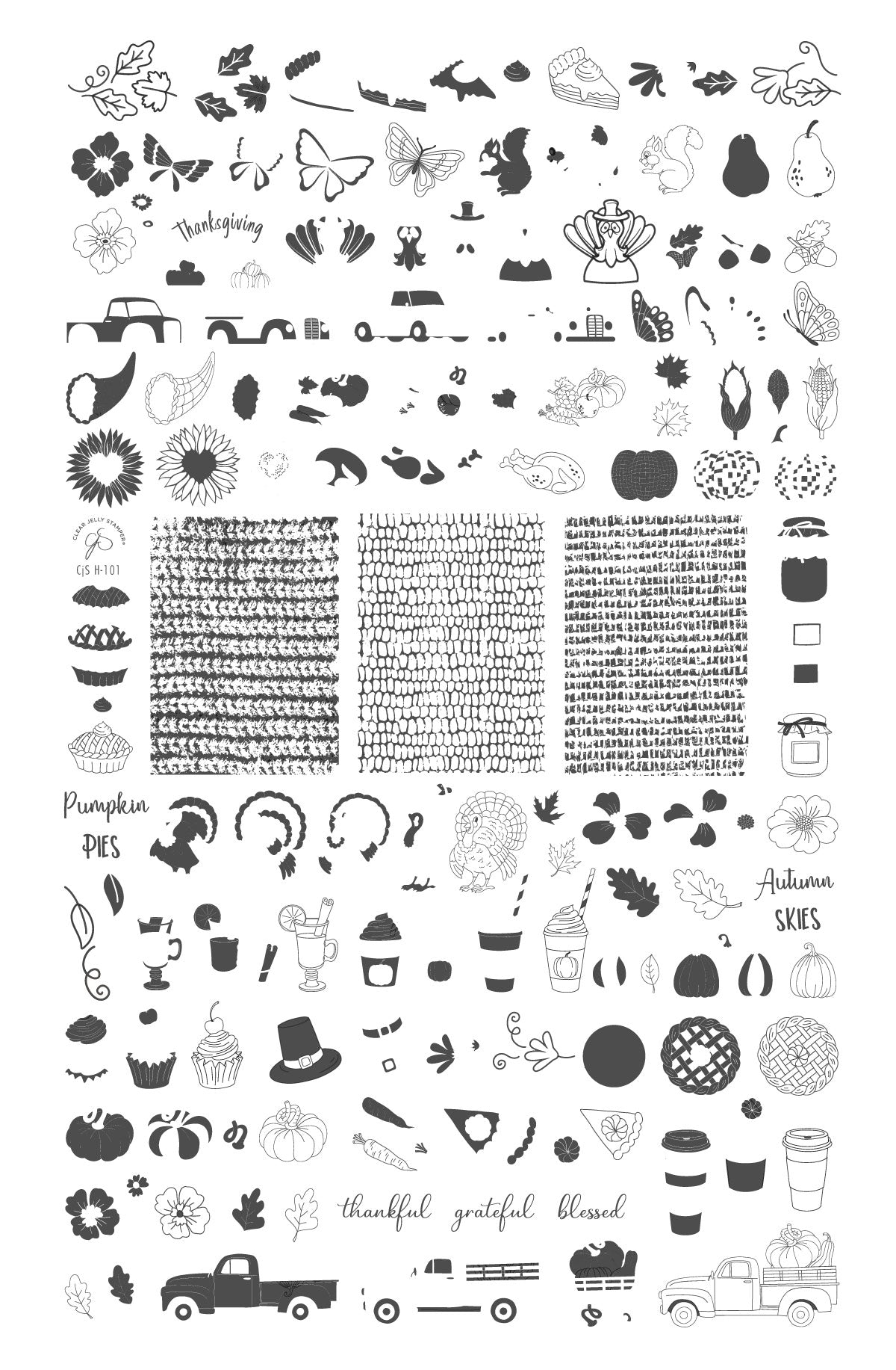 Autumn Skies, Pumpkin Pies (CjSH-101) Etched Nail Art Stamping Plate