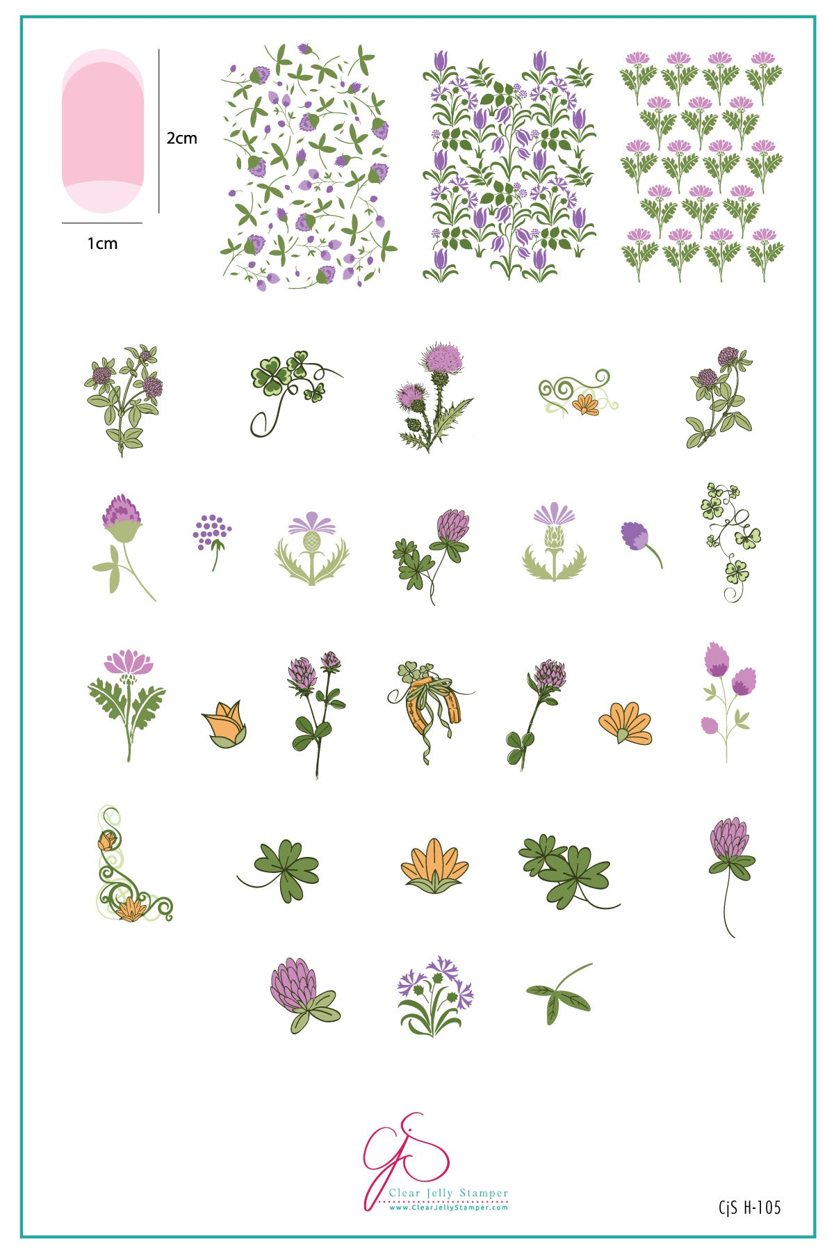 Pretty Clover (CjSH-105) Etched Nail Art Stamping Plate