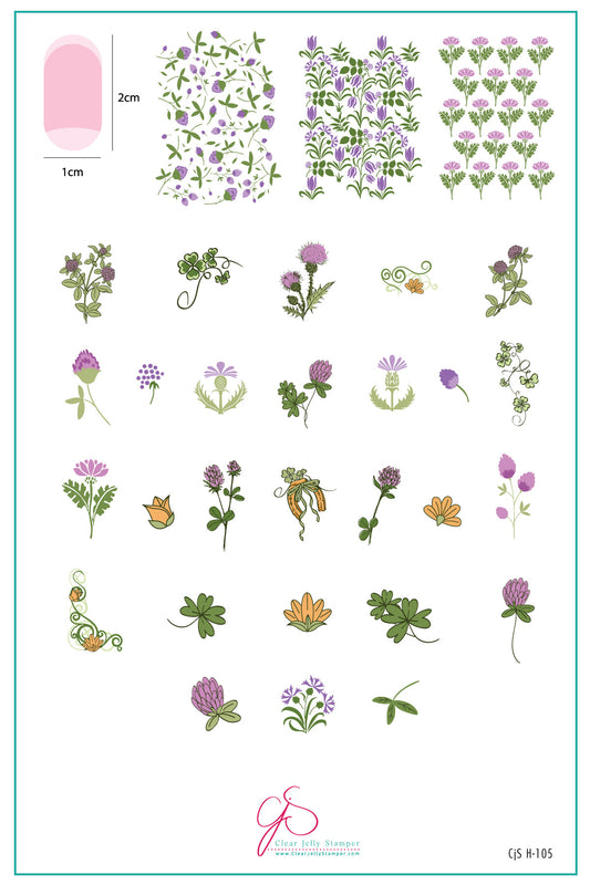 Pretty Clover (CjSH-105) Etched Nail Art Stamping Plate