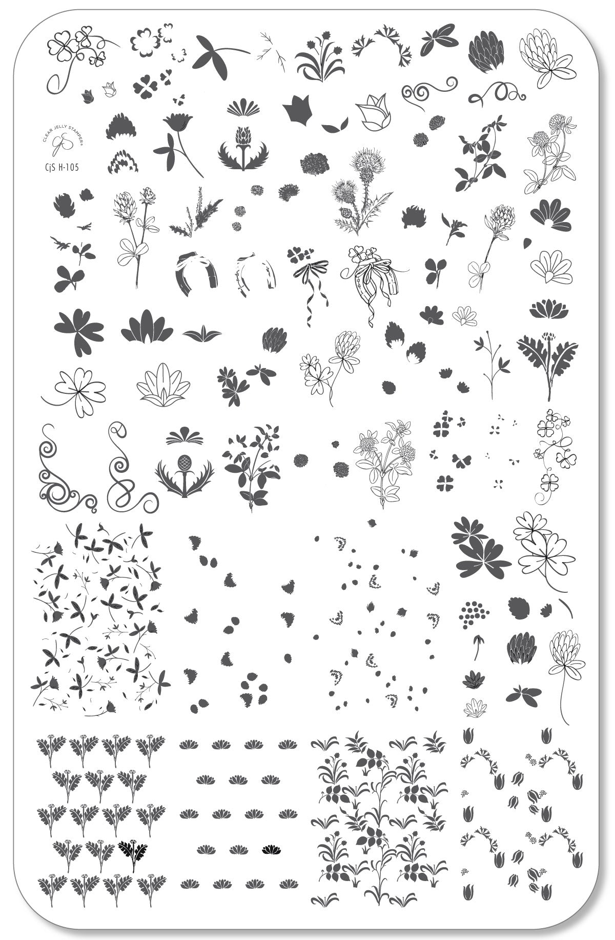 Pretty Clover (CjSH-105) Etched Nail Art Stamping Plate