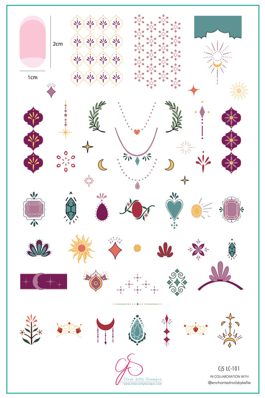 Enchanted Gems (CJSLC-101) Etched Nail Art Stamping Plate