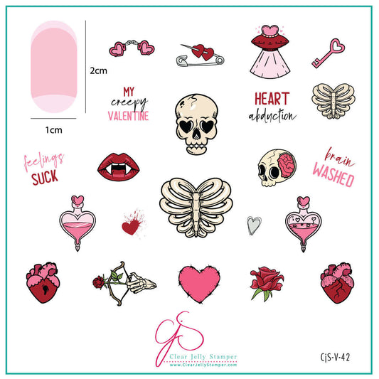 layered-nail-art-stamping-plate-inspo-card-showing-colorful-designs-of-roses-hearts-creepy-skulls-and-words-for-nail-art