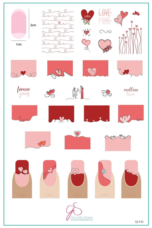 layered-nail-art-stamping-plate-inspo-card-with-colorful-designs-of-swirly-heart-and-french-tip-heart-designs-with-words-for-nail-art