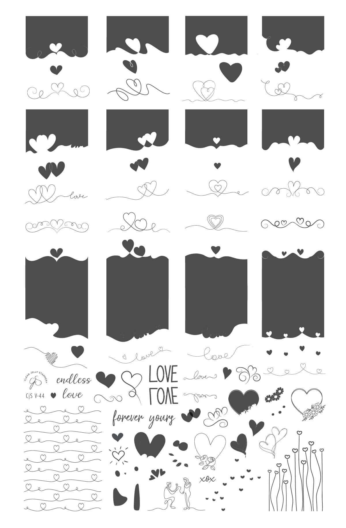 layered-nail-art-stamping-plate-with-designs-of-swirly-heart-and-french-tip-heart-designs-with-words-for-nail-art