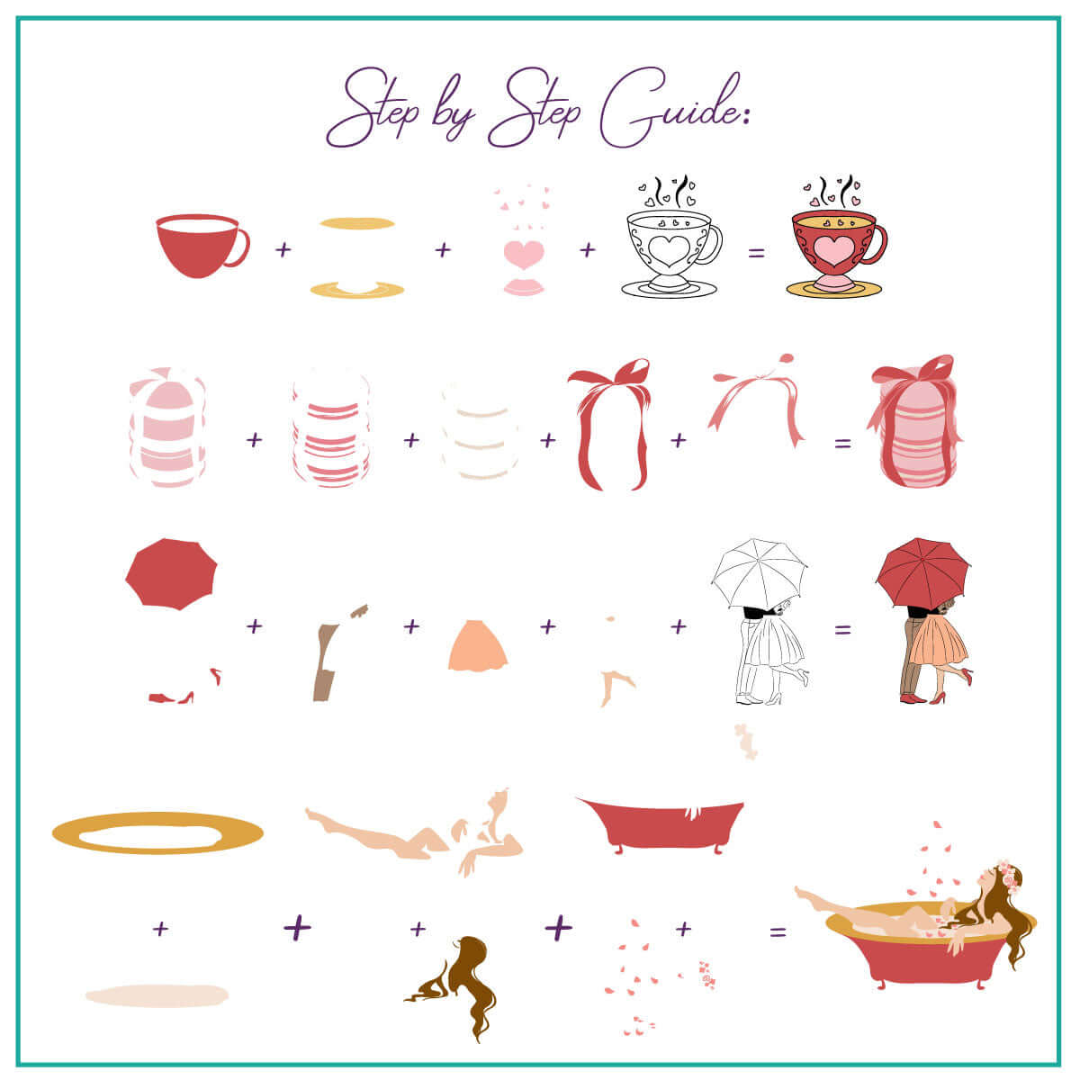 layered-nail-art-stamping-plate-how-to-card-with-colorful-images-of-the-macarons-a-couple-kissing-a-girl-in-the-bath-and-a-cup-of-tea