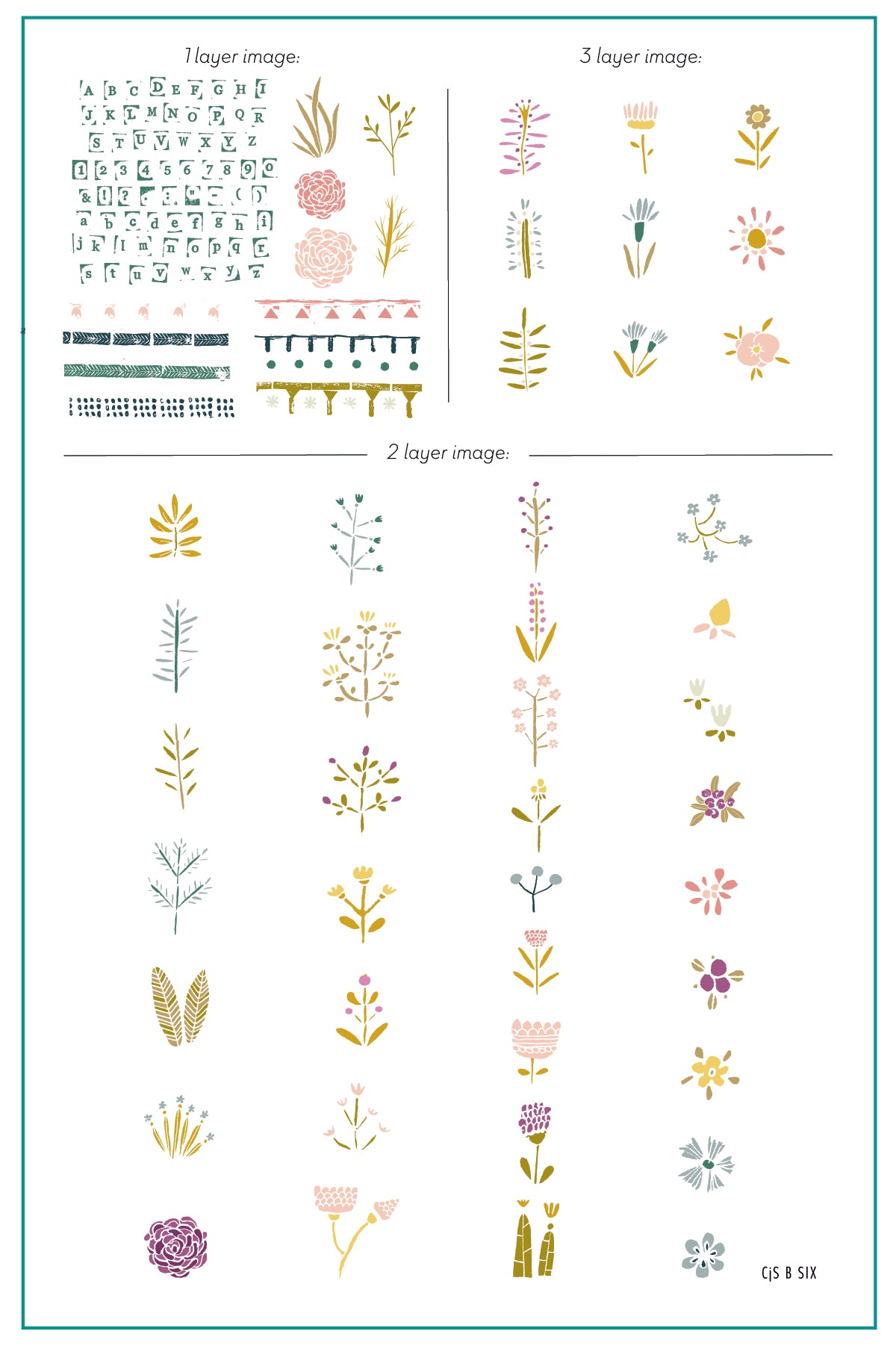 Collection of floral and geometric patterns on
