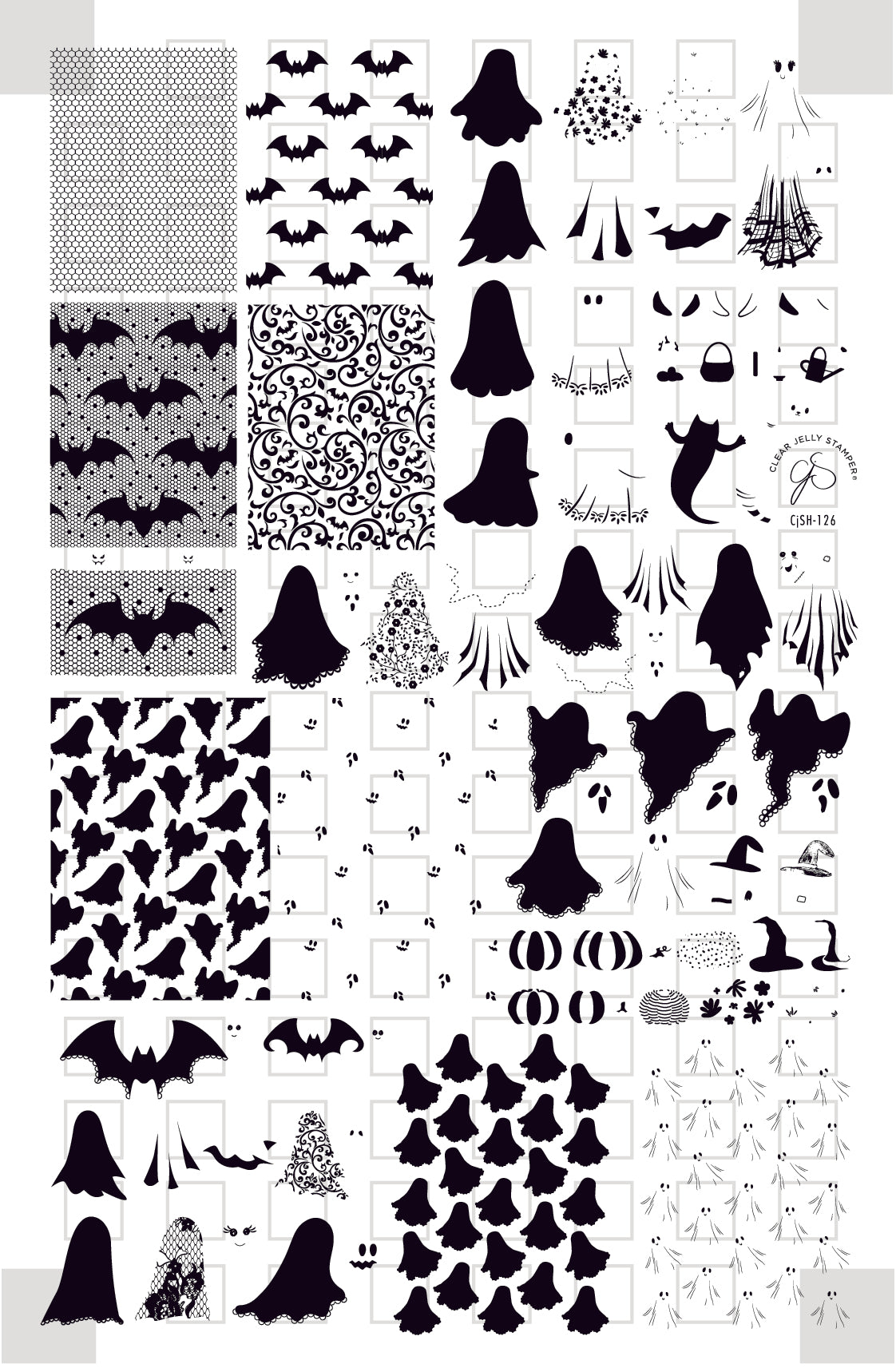 Pretty Little Ghosts (CjSH-126) Etched Nail Art Stamping Plate