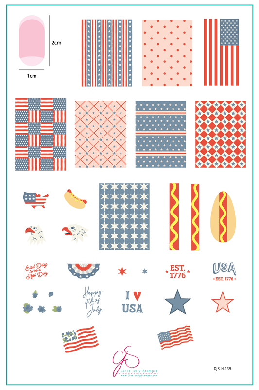 Stars, Stripes & Snacks (CjSH-139) Etched Nail Art Stamping Plate