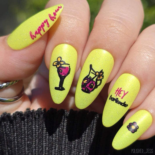 Hey Bartender (CjS-152) Etched Nail Art Stamping Plate