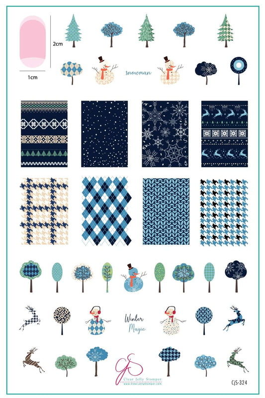 layered-nail-art-stamping-inspo-card-showing-colorful-designs-of-trees-snowmen-and -patterns