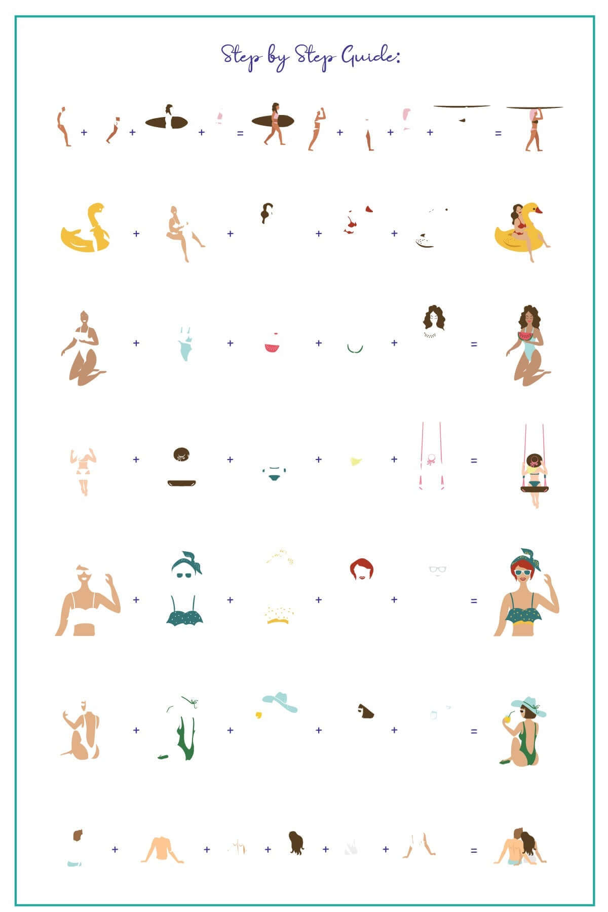 layered-nail-art-stamping-plate-how-to-card-with-colorful-designs-of-girls-in-bikinis-palm-trees-ice-creams-and-words-for-nail-art