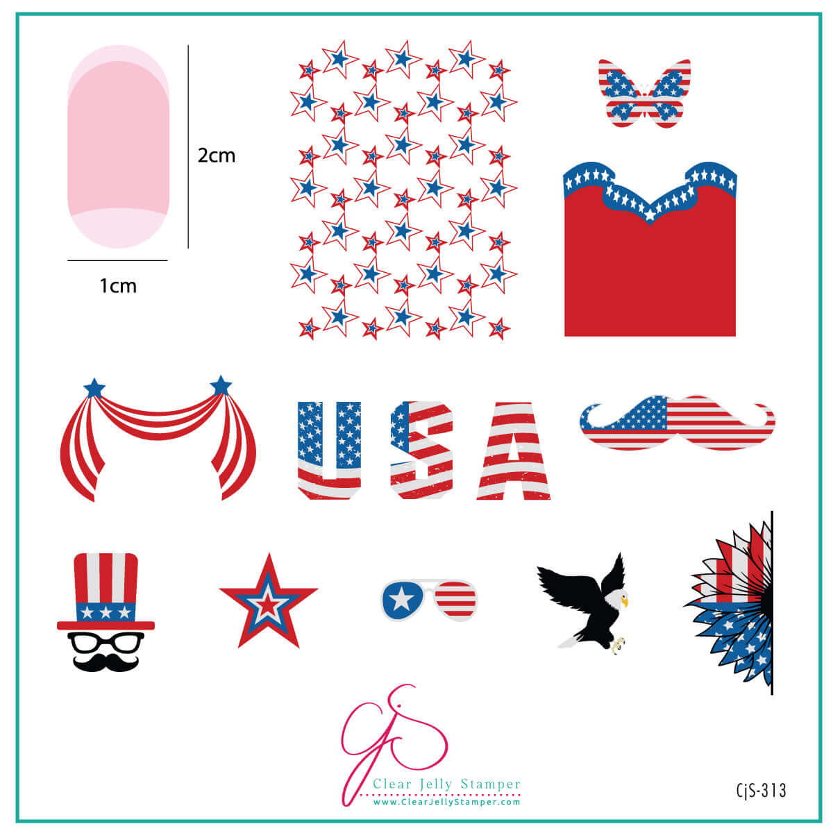 layered-nail-art-stamping-plate-inspo-card-with-star-and-stripes-nail-art-designs-of-sunglasses-moustache-eagle-and-words-for-nail-art