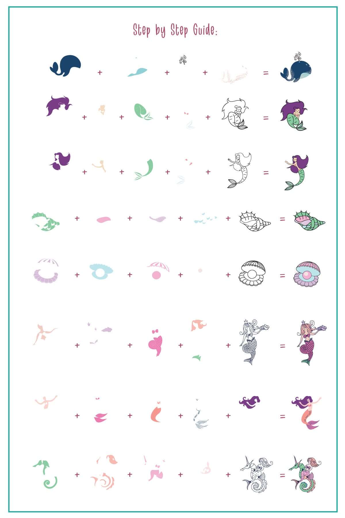 layered-nail-art-stamping-plate-how-to-card-with-colorful-designs-of-mermaids-whales-and-shells