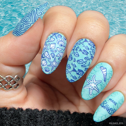 Make Waves (CjS-198) Etched Nail Art Stamping Plate