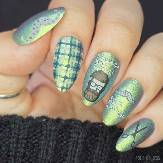 Grow A Mo (CjS-222) Etched Nail Art Stamping Plate