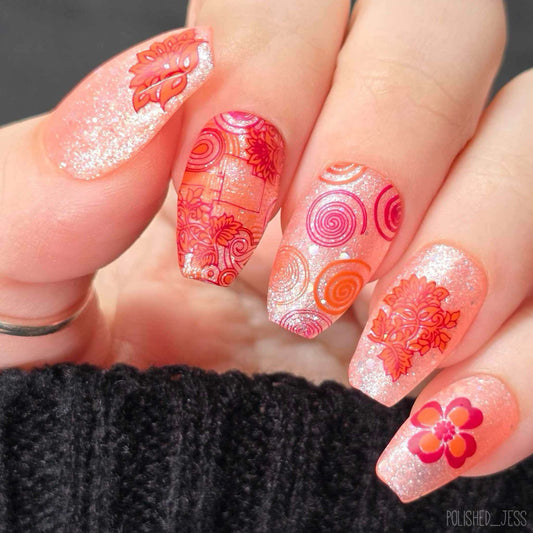 Funky Floral (CjS-241) Etched Nail Art Stamping Plate