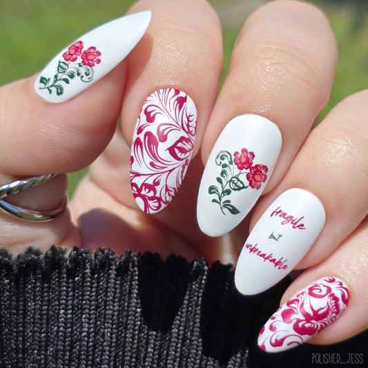 Fragile but Unbreakable (CjS-258) Etched Nail Art Stamping Plate