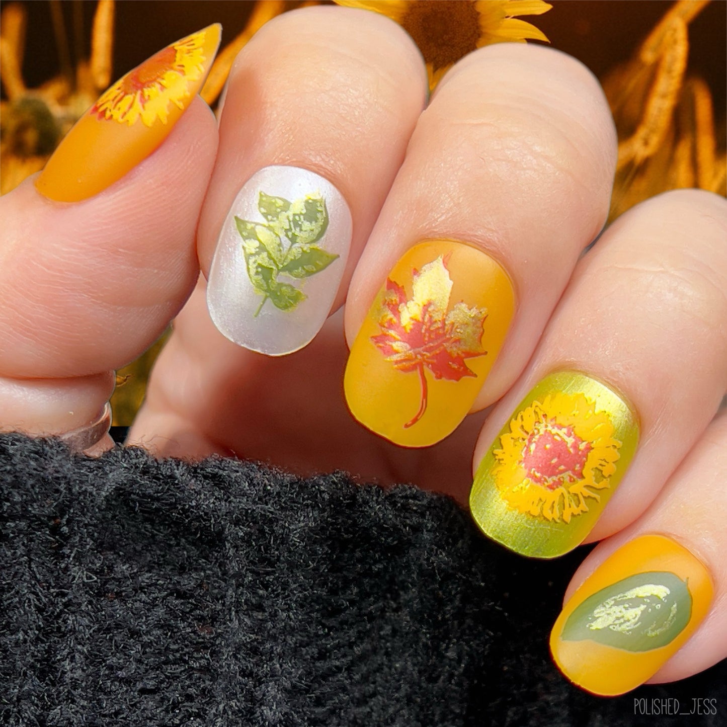Sunflower and Leaves (CjS-26) Etched Nail Art Stamping Plate