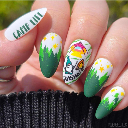 Camping with my Gnomies (CjS-265) Etched Nail Art Stamping Plate