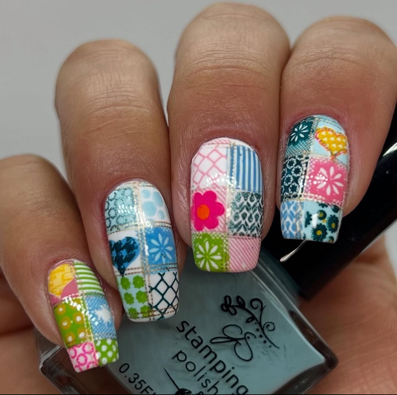 Denim Patchwork (CjS-273) Etched Nail Art Stamping Plate