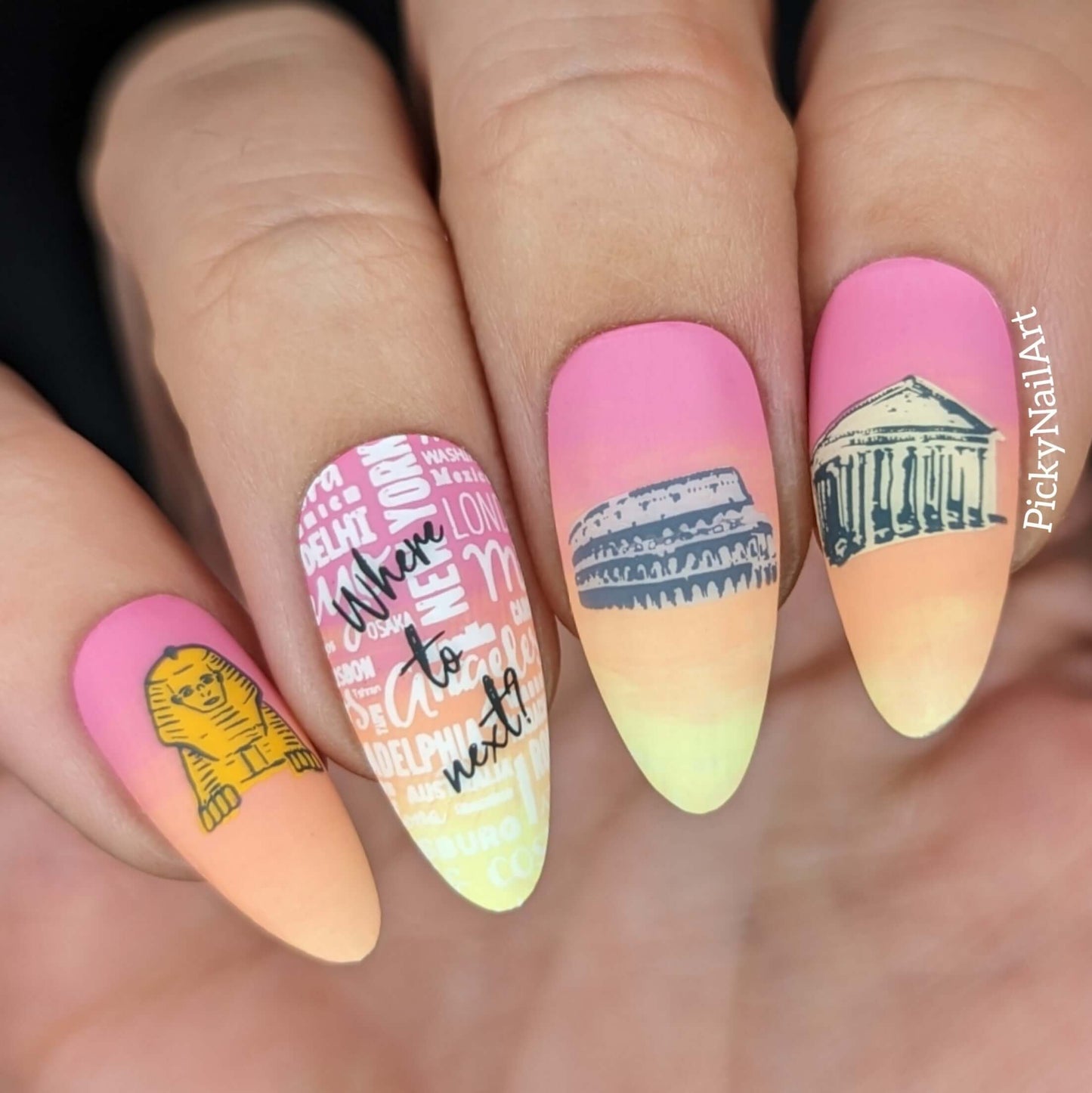 beautiful-ombre-manicure-showing-nail-art-designs-of-the-sphinx-colosseum-and-parthenon