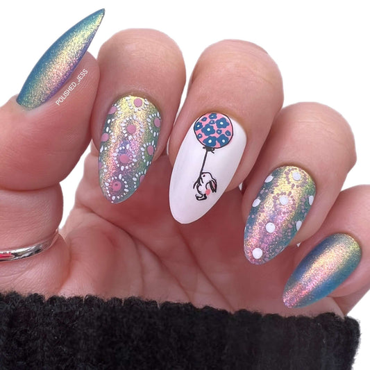 shimmery-manicure-showing-a-nail-art-design-of-a-bunny-holding-a-balloon