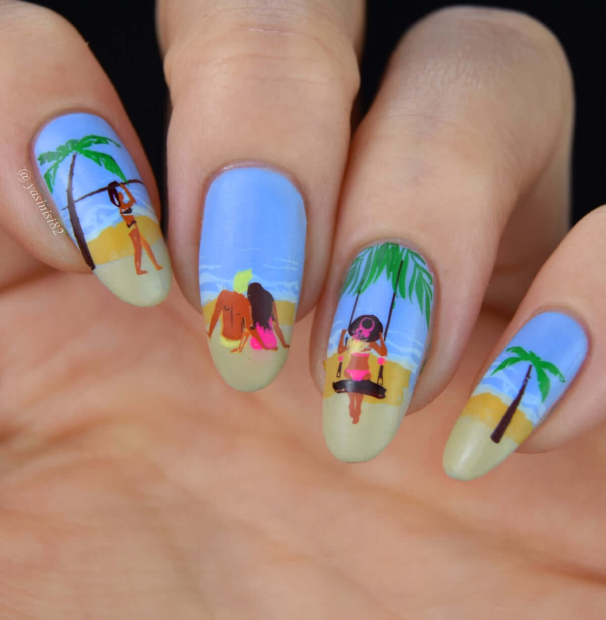 manicure-with-beach-nail-art-designs-of-girls-in-bikinis-on-the-beach-with-palm-trees