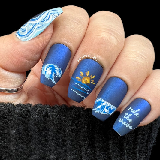 Sun and Waves (CjS-304) Etched Nail Art Stamping Plate