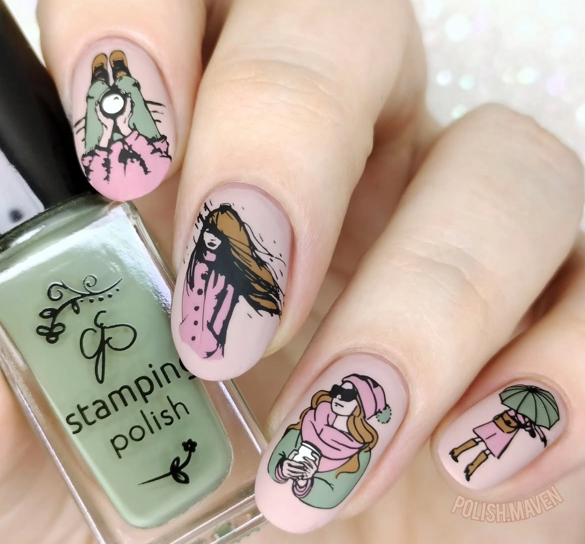 Walking in the Rain (CjS-321) Etched Nail Art Stamping Plate