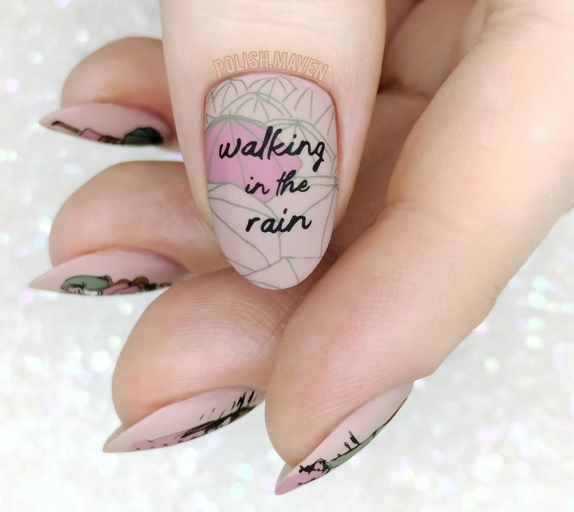 Walking in the Rain (CjS-321) Etched Nail Art Stamping Plate
