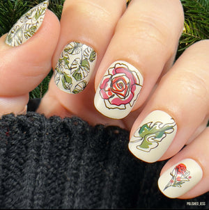 manicure-showing-layered-nail-art-designs-of-modern-abstract-roses-and-palm-leaves