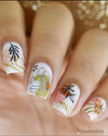 Beautiful-manicure-showing-nail-art-designs-of modern-abstract-palm-leaves-and-shapes