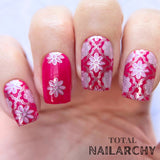 Bright-pink-manicure-showing-nail-art-designs-of-full-coverage-baroque-floral-pattern