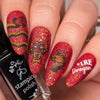 Manicure-showing-nail-art-designs-of-a-bright-red-chinese-dragons-head-with-the-words-dragon-fire