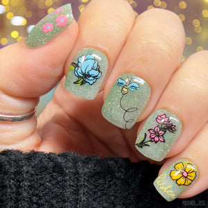 manicure-showing-nail-art-designs-of-a-peony-daisy-and-crocus-also-a-bee-buzzing
